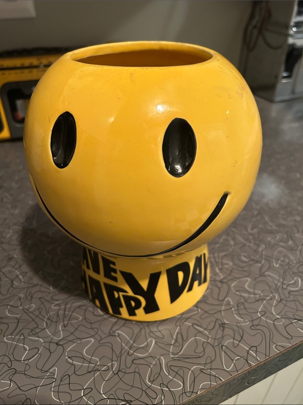 Vintage McCoy Yellow Smiley Face Ceramic Planter